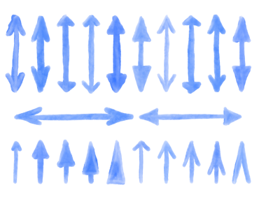 Çift taraflı düz oklar, suluboya, elle çizilmiş, arkaplan yok, png dosyası