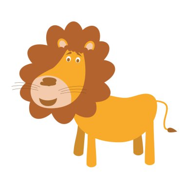 Beyaz arka planda izole edilmiş şirin çizgi film aslanı. Yavru aslan gülümsüyor. Vektör illüstrasyonu.