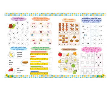 Vektör illüstrasyon çocuk kitabı kapak şablonu düzeni. Defterler, planlamacılar, broşürler, kitaplar, kataloglar için uygulanabilir. İki sayfalık kapak..