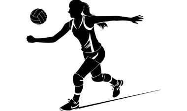 Voleybolcu kız oyuncu, kadın voleybol oyuncusu silueti, dış hatlar, logo, tasarım, profil