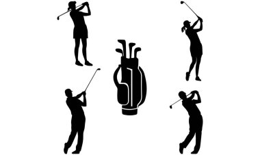 golf players silhouette, outline, design, logo, profile, golf players bundle clipart