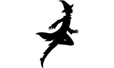 Mystical wizard in flight, flying wizard silhouette, logo, art, design - wizard on the move, floating sorcerer silhouette clipart