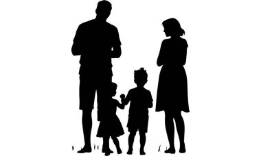 İnsan, kadın, kadın silueti - Çocukların silueti, kız, oğul - insan silueti - ebeveyn silueti, baba, anne - aile silueti, ebeveynler ve çocuklar yürüyor ve eğleniyor