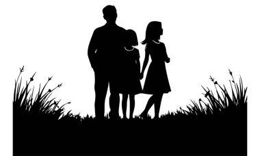 İnsan, kadın, kadın silueti - Çocukların silueti, kız, oğul - insan silueti - ebeveyn silueti, baba, anne - aile silueti, ebeveynler ve çocuklar yürüyor ve eğleniyor