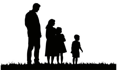İnsan, kadın, kadın silueti - Çocukların silueti, kız, oğul - insan silueti - ebeveyn silueti, baba, anne - aile silueti, ebeveynler ve çocuklar yürüyor ve eğleniyor