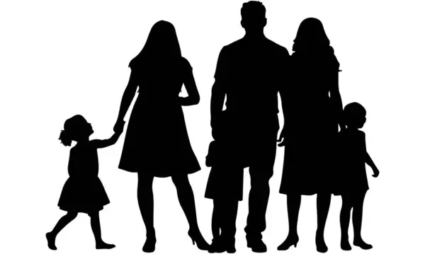 İnsan, kadın, kadın silueti - Çocukların silueti, kız, oğul - insan silueti - ebeveyn silueti, baba, anne - aile silueti, ebeveynler ve çocuklar yürüyor ve eğleniyor