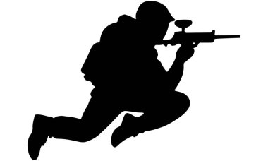 Paintball oyuncusu siluetleri, paintball sporları, asker, ordu, polis, paintball oyuncuları, paintball ordusu, oyuncular tasarımları, logo, clipart, sanat eserleri. Silahlarla oynayan insanların farklı pozları..