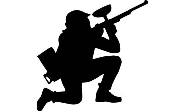 Paintball oyuncusu siluetleri, paintball sporları, asker, ordu, polis, paintball oyuncuları, paintball ordusu, oyuncular tasarımları, logo, clipart, sanat eserleri. Silahlarla oynayan insanların farklı pozları..