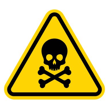 Kafatası ve çapraz kemikler işaretli sarı üçgen tehlike işareti. Toksik, elektrik veya kimyasal uyarı simgesi. Ölümün üçgen sembolü