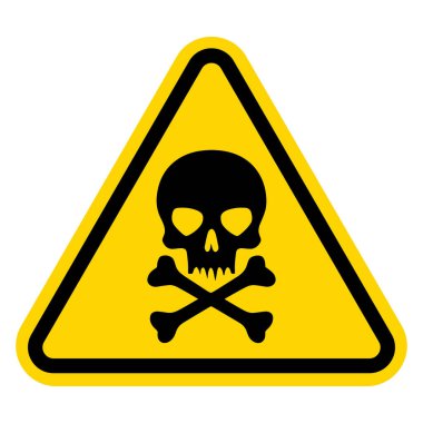 Kafatası ve çapraz kemikler işaretli sarı üçgen tehlike işareti. Toksik, elektrik veya kimyasal uyarı simgesi. Ölümün üçgen sembolü