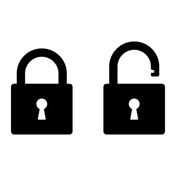 Kilit simgesi ayarlandı. Kilitle ve simgeleri kilitle. Kilitli ve açık bir sembol. Web pankartları ve mobil uygulamalar için şablon tasarımı, yazdırılmış materyaller, bilgi grafikleri. Asma kilit sembolü - stok vektör çizimi.