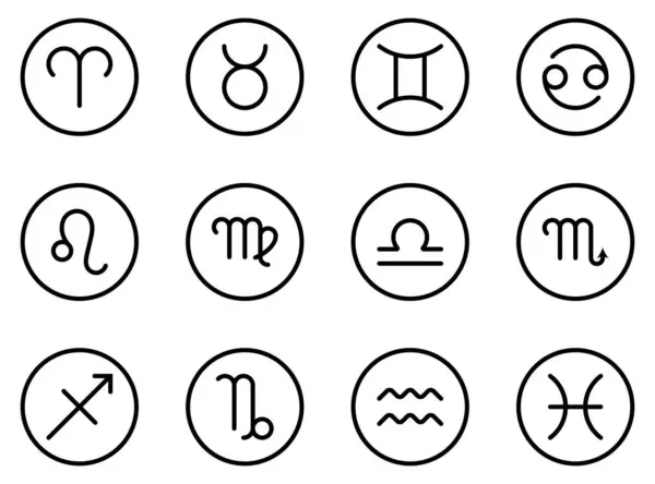 Zodiac işareti siyah simge kümesi vektörü. Koç, Boğa, İkizler, Kanser, Aslan, Başak, Terazi, Akrep, Yay, Oğlak, Kova, Balık. Astroloji