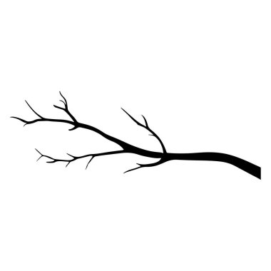 Yapraksız ağaç dalı silüet ikon vektör illüstrasyonu. Odun, siyah sembol, işaret, logo. Beyaz arkaplanda izole.