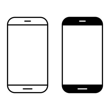 Grafik tasarımı için akıllı telefon vektör simgesi. Mobil cihazın düz stil siyah çizimi. Telefon ekranı. Beyaz arkaplanda izole.