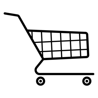 Alışveriş arabası ikonu. Siyah sembol. Alışveriş ve satış. Ana hatları boş vagon. Web arabası hazır. İnternet mağazası logo tabelası alıyor. Stok vektör illüstrasyonu.