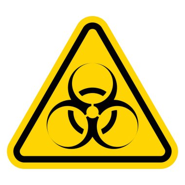 Biyolojik tehlike işareti. Biyolojik tehlike üçgeni sarı uyarı sembolü. Madde. Salgın virüs kavramı ve halk sağlığının enfeksiyon ve salgınlardan korunması için karantina. Vektör simgesi.