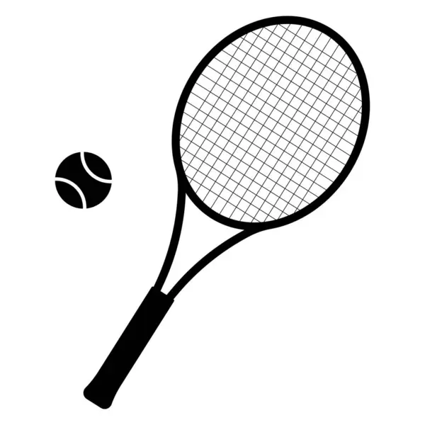 Top siluetiyle tenis raketi. Mahkeme için ikon raket. Logo roketi. Maç, maç ve yarışma için spor malzemeleri. Badminton Kulübü. Vektör