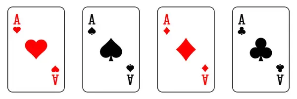 Vektör iskambil kartının Ace Simgesi. Dört as kolleksiyonu. Kazanan el. Poker kartları beyaz arkaplanda izole edilmiş. Stok vektör illüstrasyonu