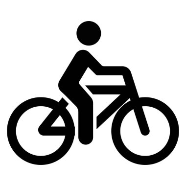 Bisiklet ikonundaki adam. Motosiklet siluetinde insan. Uygulamalar, web siteleri, web siteleri için fitness serisi. Bisiklet yolu için imza atın. Bisiklet konsepti. Vektör illüstrasyonu.