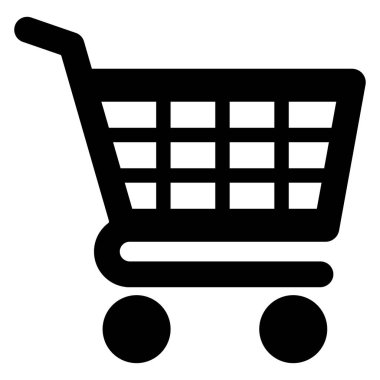 Alışveriş arabası ikonu. Siyah sembol. Alışveriş ve satış. Ana hatları boş vagon. Web arabası hazır. İnternet mağazası logo tabelası alıyor. Stok vektör illüstrasyonu.