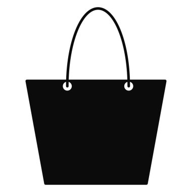 Alışveriş poşeti vektör simgesi. Siyah siluet. Minimalist basit simge beyaz arkaplanda izole edildi. Web sitesi sayfası ve mobil uygulama tasarım vektör ögesi.