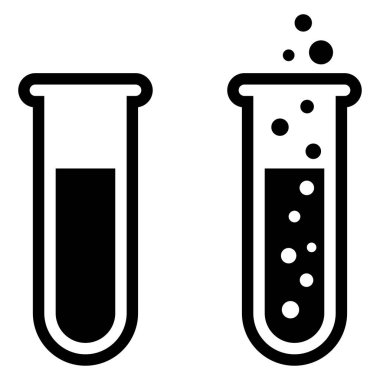 Cam test tüpü ikonu seti. Kimya, laboratuvar ve tıbbi tasarım elementleri. Basit biçim siyah vektör işareti sembolü.