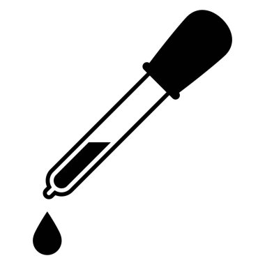 Damlatan vektör düz resim çizimi. Boru ve damla işareti. Tentür toplayıcı ikonu. Laboratuvar analiz sembolü. Beyaz arkaplanda izole.