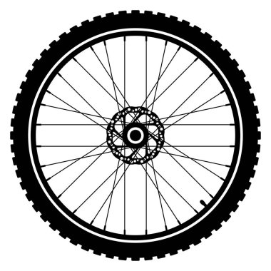 Bisiklet tekeri tekerlek vektör simgesi. Tekerlek Logosu Şablon Tasarımı. Motosiklet lastiği. Dağ lastiği. Kapakçık. Fitness döngüsü. Siyah siluet.