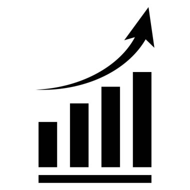 Grafik simgesi büyüyor. İlerleme çubuğu işareti. Çizelge karı artırıyor. Büyüme başarısı ok simgesi. Siyah vektör illüstrasyonu.