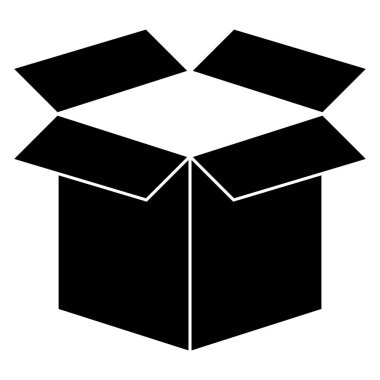 Basit bir kutu simgesi. Düz stil bir kutu. Kağıt, karton, karton kutu sembolü. Teslimat ikonu. Siyah siluet. Vektör illüstrasyonu.