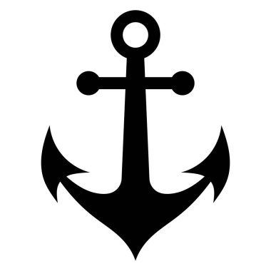 Çapa vektör simgesi. Denizde çapa. Denizcilik gemisi çizim sembolü. Basit düz stil işareti. Siyah siluet.