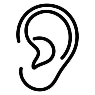 Kulak, duyma vektörü simgesi. Çizgi, kabartma, taslak ve dolgu işareti. İnsan kulak organı doğrusal ve tam piktogram. Sembol, logo.