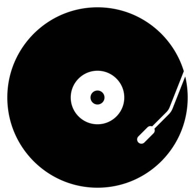 Klasik Vinil kayıt vektör simgesi. Müzik sesi işareti. Turntable simgesi. Siyah siluet. Gramofon rekoru.
