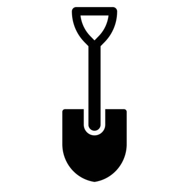 Kürek vektör simgesi. İşçi sembolü. Siyah siluet. Tarım alanında çalışmak için bahçe ve inşaat araçları.