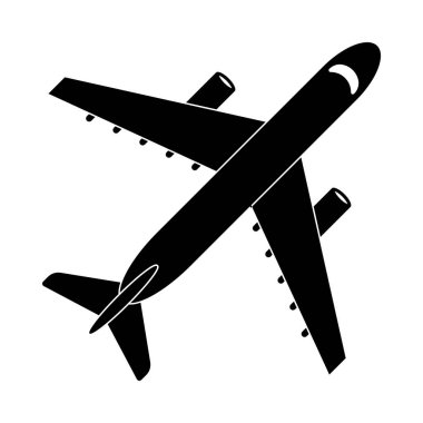 Uçak vektör simgesi. Bir düzlemin basit vektör çizimi. Uçak düz stil. Siyah gölge silueti. Sembol, imza veya logo.