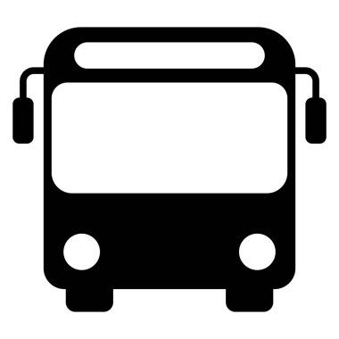 Otobüs vektör simgesi. Toplu taşıma sembolü. Siyah siluet. Ön manzara. Otobüsle seyahat..