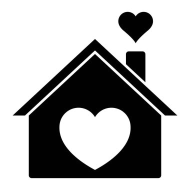 Ev vektör ikonunu sev. Evin sembolü kalp işareti. Evimi seviyorum. Siyah siluet. Basit tasarım illüstrasyonu.