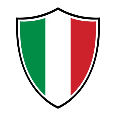 İtalyan bayrağı Heraldik kalkan vektör simgesi. İtalya kalkan sembolü. Taşra amblemi. Beyaz arka plan. Vektör illüstrasyonu.