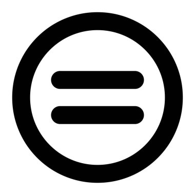 Eşit sembol vektör simgesi. Çemberde eşit matematik işareti. Siyah siluet.