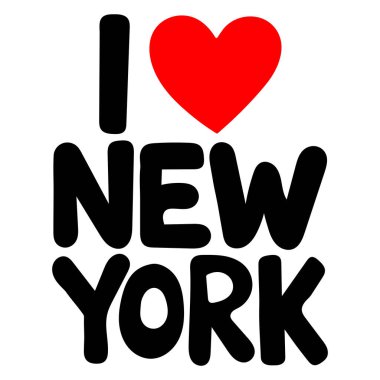 Kırmızı kalple New York 'u seviyorum. New York şehrinin yaratıcı metni. Etiketler, etiketler, tişörtler için kullanılabilir. Vektör illüstrasyonu.