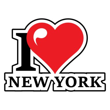 Kırmızı kalple New York 'u seviyorum. New York şehrinin yaratıcı metni. Etiketler, etiketler, tişörtler için kullanılabilir. Vektör illüstrasyonu.