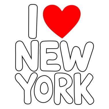 Kırmızı kalple New York 'u seviyorum. New York şehrinin yaratıcı metni. Etiketler, etiketler, tişörtler için kullanılabilir. Vektör illüstrasyonu.