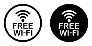 Ücretsiz WiFi vektör simgesi ayarlandı. Wi-Fi bölge tabelası. Kablosuz bağlantı ağı sembolü. Bedava Wi-Fi internet sinyali. Uzaktan erişim.