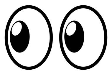 Gözler yana bakıyor. Yan bakış vektör simgesi. İki göz emojisi. Çizgi film gözleri sağa dönüp sola bakıyor..