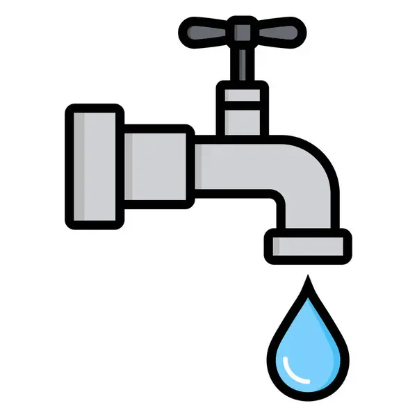 Damlalı musluk. Düz musluk ve boru damlası. Akış musluğunu çevir. Ev, ekonomi ve banyo için vektör ikonu. Beyaz arkaplanda izole.
