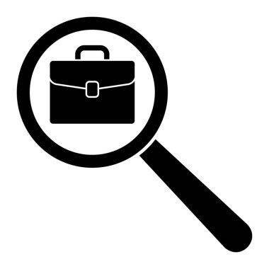 Çanta vektör ikonlu büyüteç. İş araması resmi. İşe alım, iş bulma sembolü.