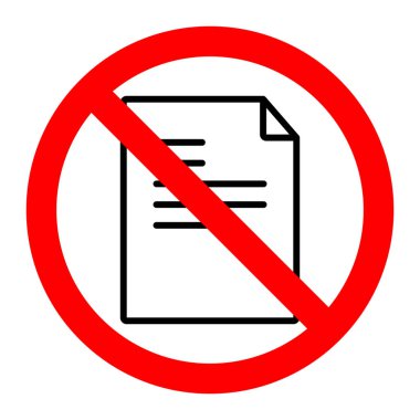 Belge yok. Yasaklama, yasaklama, yasaklama, belge simgesi olan sembolü durdur. Vektör illüstrasyonu.