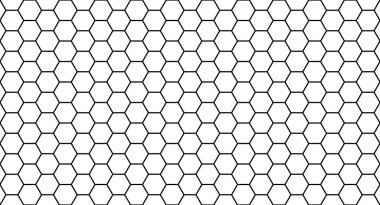 Bal peteği dikişsiz altıgen deseni. Siyah beyaz duvar kâğıdı. Bal tarağı arka planı. Vektör illüstrasyonu.