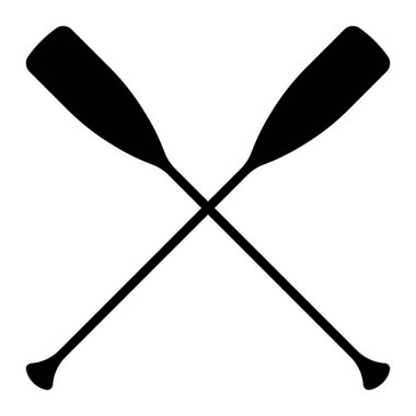 İki çapraz kürek vektör ikonu. İki siyah kano ya da kano kürek silueti. Kürek çekme işareti. Plastik kürekler. Su sporu. Rafting. Beyaz arkaplanda izole edilmiş sembol.