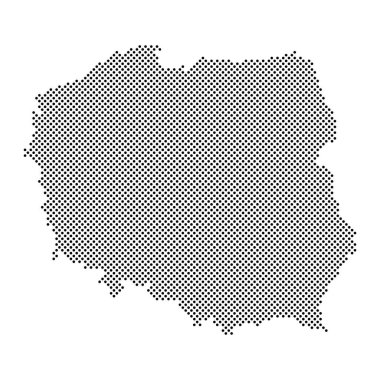 Yarım ton Polonya haritası. Nokta deseni. Beyaz arka planda siyah coğrafi harita. Bölgesel plan. Vektör illüstrasyonu.